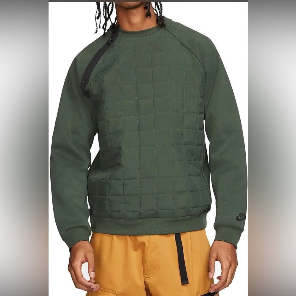 NWT Nike Tech Pack Quilted Crew Winter Sweatshirt Green